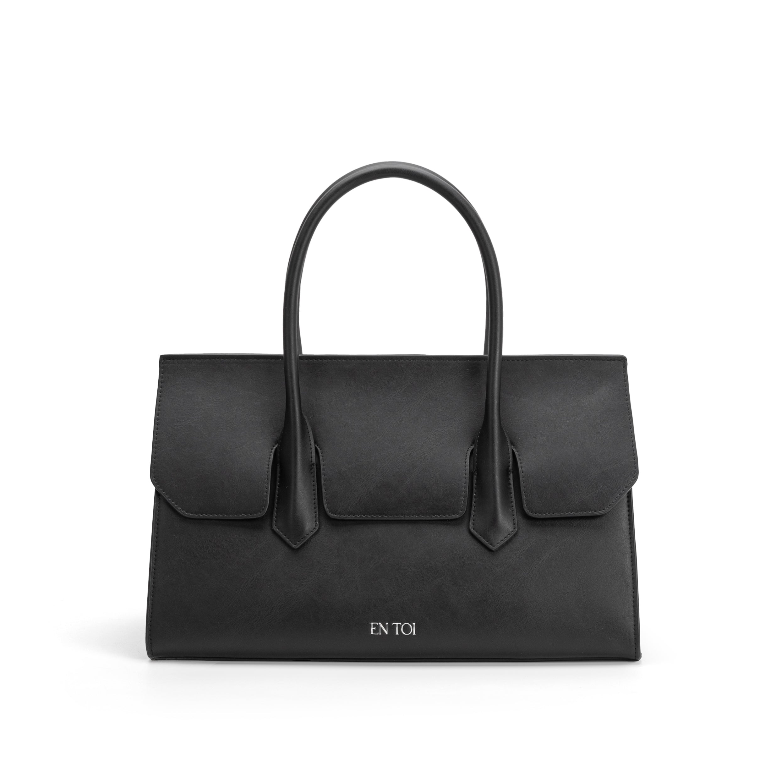 Black top-handle tote bag for women