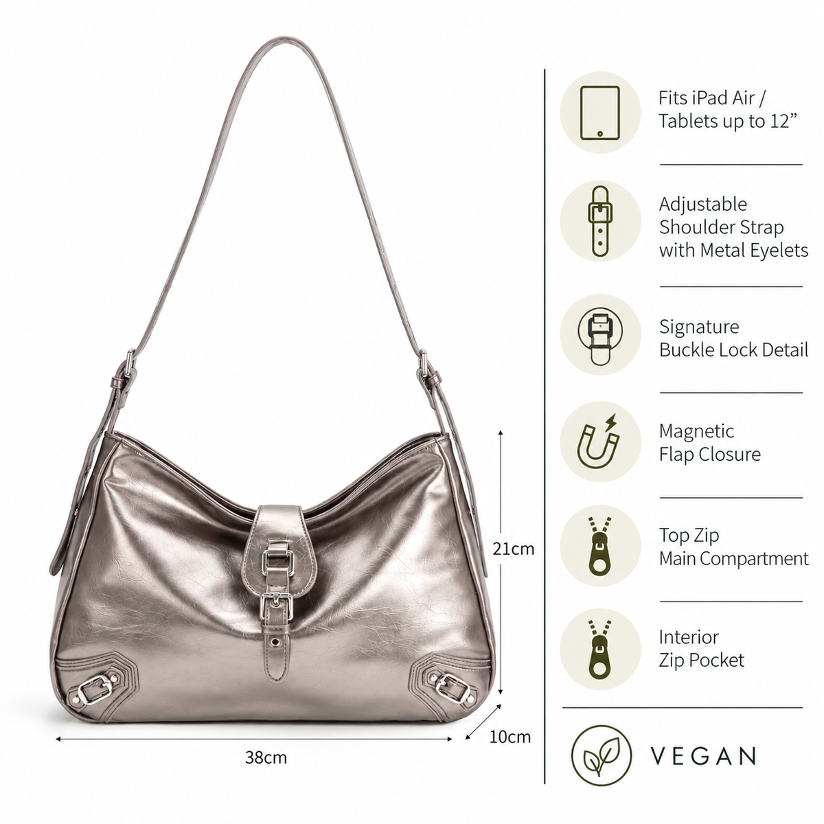 Rachel Hobo Bag Silver Metallic