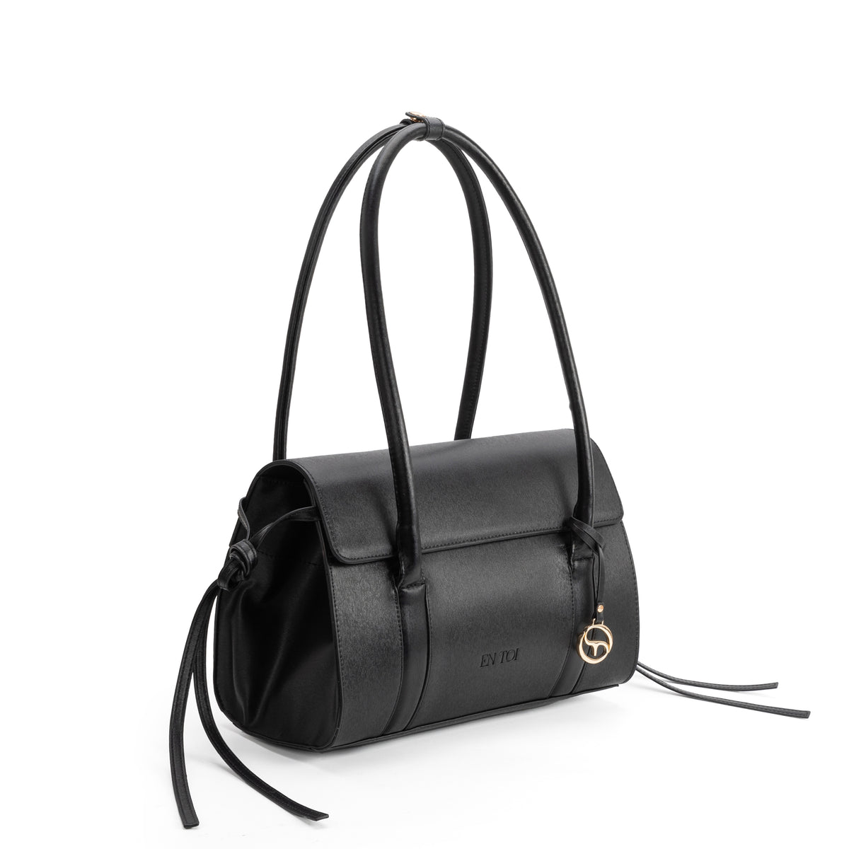 Athens black satchel bag three quarter view