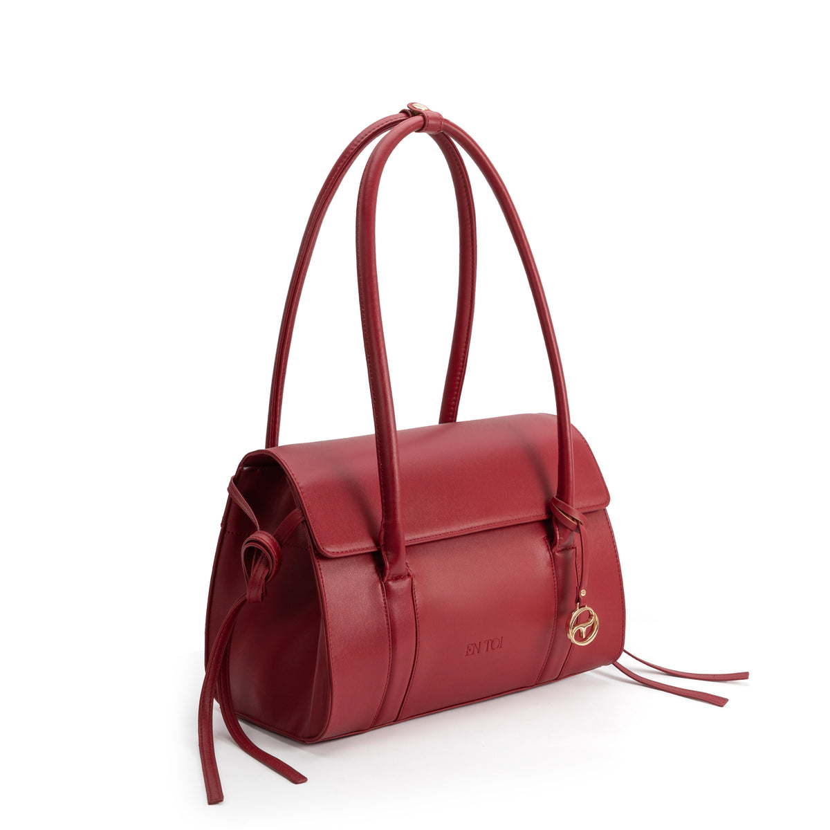 Athens red satchel bag three quarter view