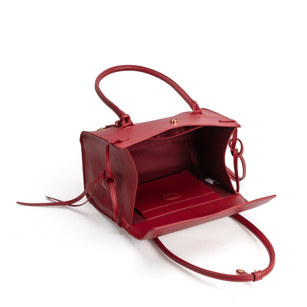 Athens red vegan leather satchel bag side view