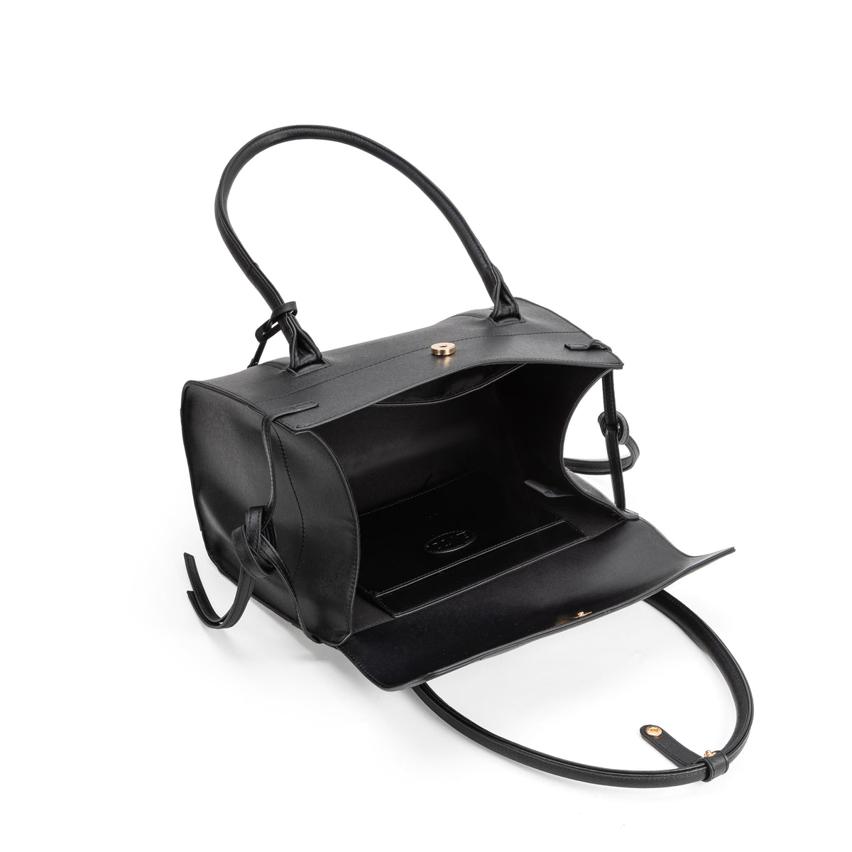 Athens black vegan leather satchel bag side view
