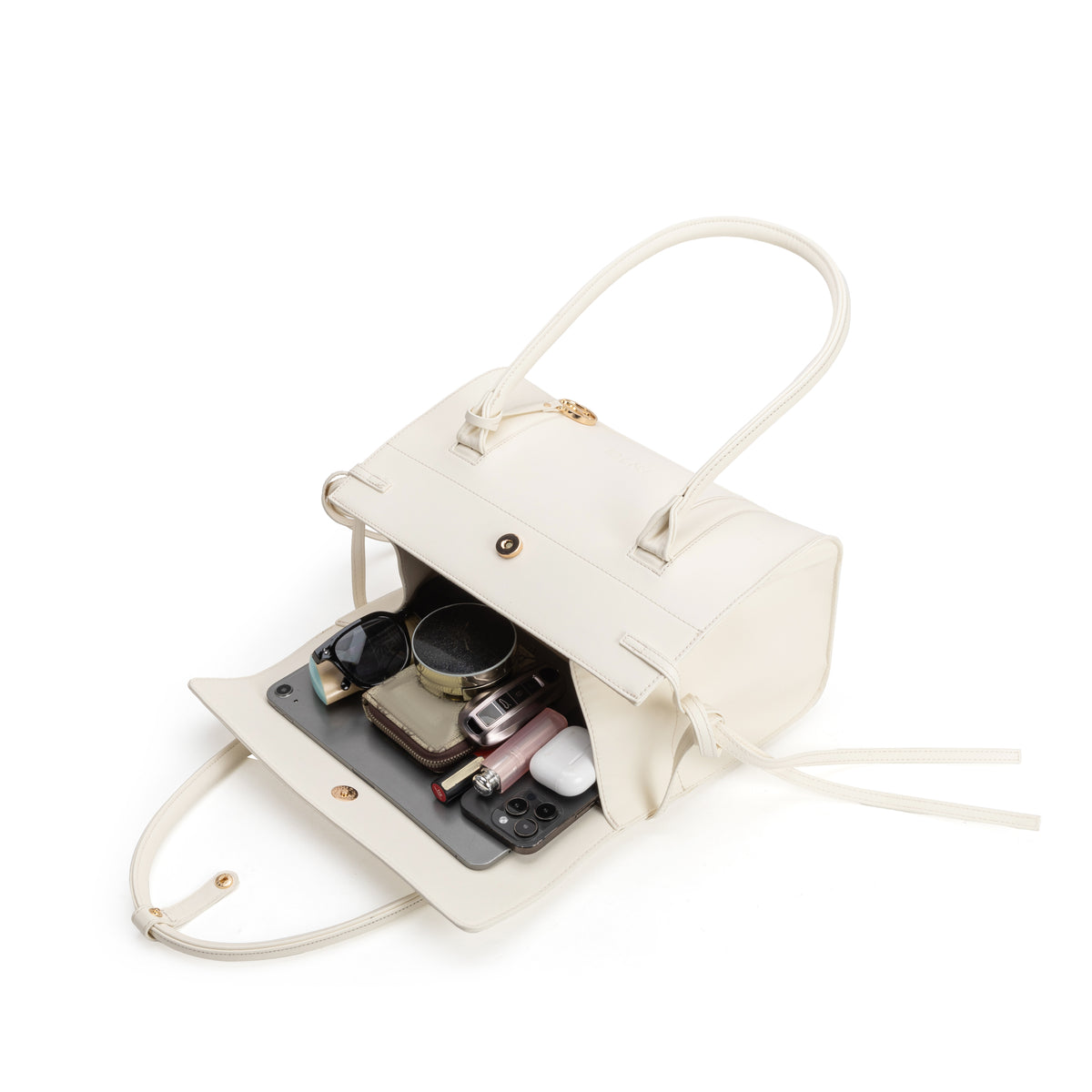 Athens off white vegan leather satchel bag side view