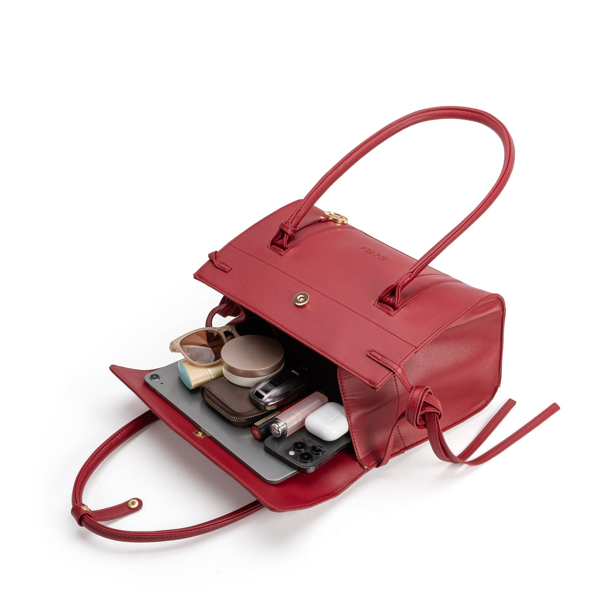 Athens red satchel bag back view